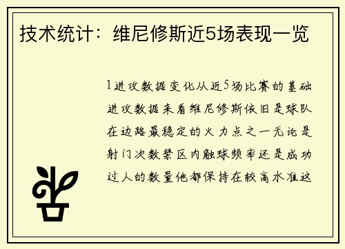 技术统计：维尼修斯近5场表现一览